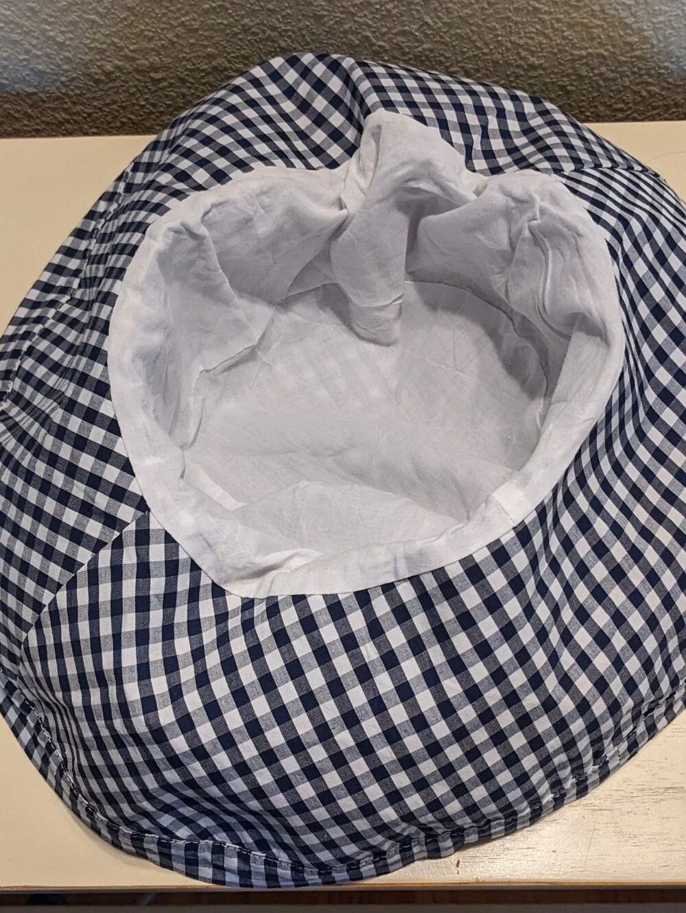 Gingham Brim Hat Navy White Packable Lined Resort Versatile Adult OS Sun Travel